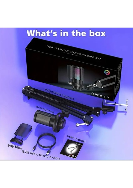 Profesyonel Rgb Gaming Profesyonel Oyuncu Yayıncı Mikrofonu ve Masa Standı Işıklı modelleri