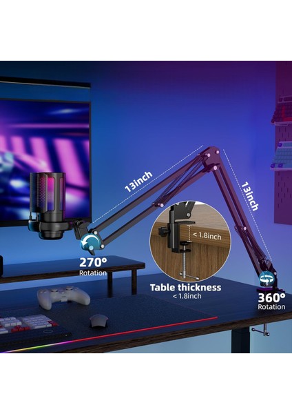 Profesyonel Rgb Gaming Profesyonel Oyuncu Yayıncı Mikrofonu ve Masa Standı Işıklı indirimleri