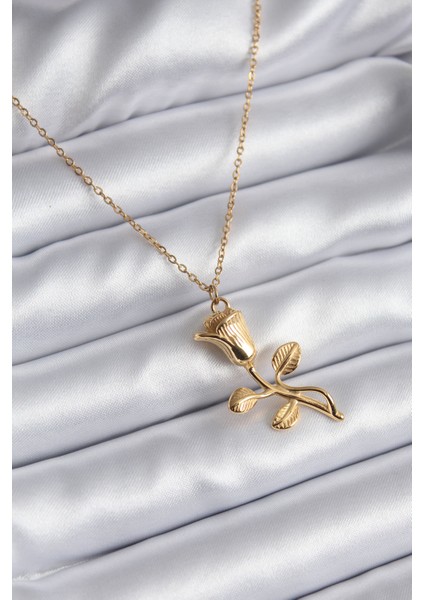 316L Çelik Gold Renk Gül Model Kadın Kolye - TJ-BKO8130