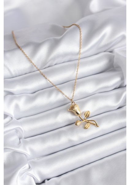 316L Çelik Gold Renk Gül Model Kadın Kolye - TJ-BKO8130