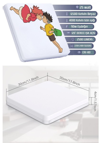Lüks Çocuk Odası Avize 25WATT-30 cm x 30 cm Lüks LED Aydınlatma, Küçük Denizkızı Ponyo (Yeni)