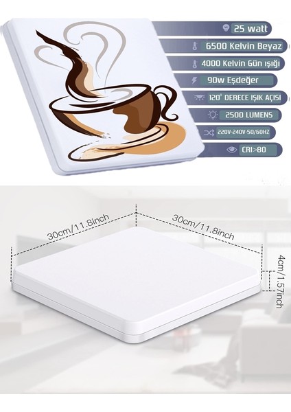 Lüks Mutfak Aydınlatma 25WATT-30 cm x 30 cm Mutfak Avize Modelleri, Fincan, Lüks LED Aydınlatma