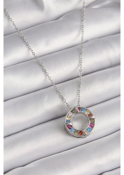 316L Çelik Gümüş Renk Zincir Renkli Zirkon Taşlı Xoxo Model Kadın Kolye - TJ-BKO9629