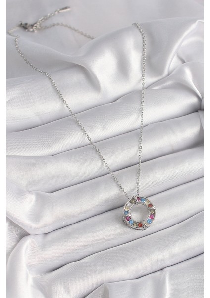 316L Çelik Gümüş Renk Zincir Renkli Zirkon Taşlı Xoxo Model Kadın Kolye - TJ-BKO9629 fiyatları