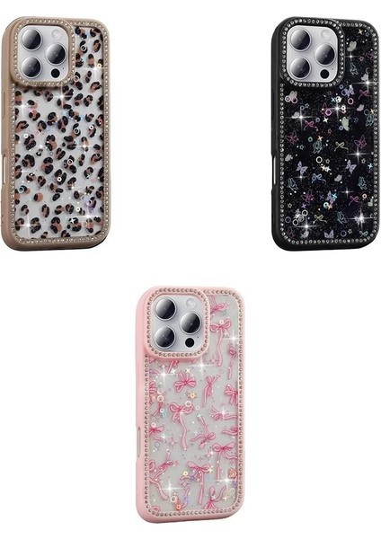 Apple Iphone 16 Pro Max Kılıf Taşlı Simli Kenarları Silikon Parıltılı Azra Kapak Telefon Kılıfı Kamera Korumalı Yıldız&kelebek Desenleriyle fırsatları