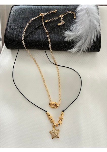 Altın Kaplama Deniz Yıldızlı ve Deniz Kabuklu Konsept Ikili Kolye fiyatları