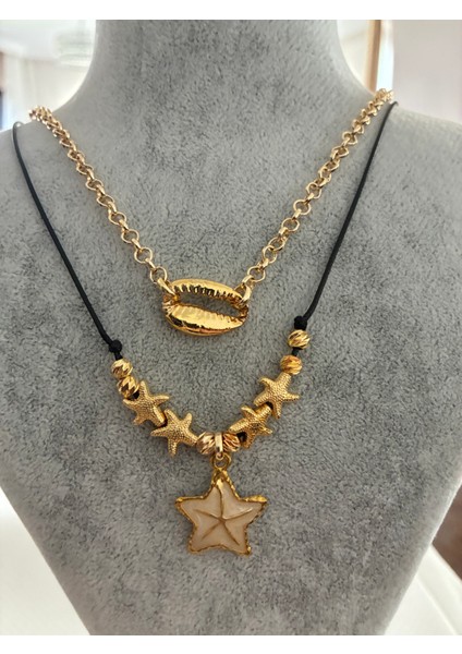 Altın Kaplama Deniz Yıldızlı ve Deniz Kabuklu Konsept Ikili Kolye fırsatları