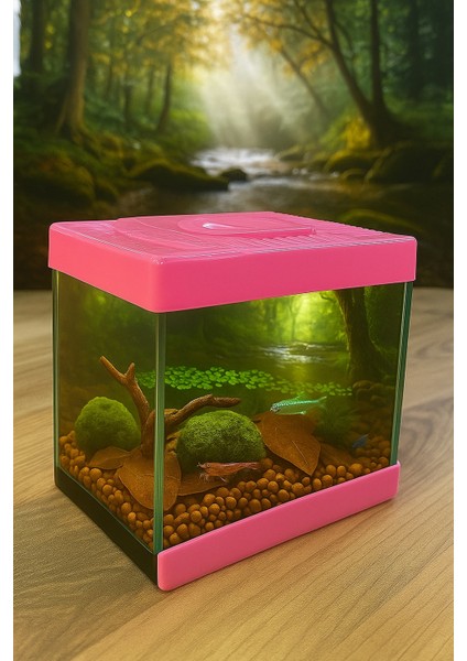 Pembe Renk Mini Akvaryum 23 cm