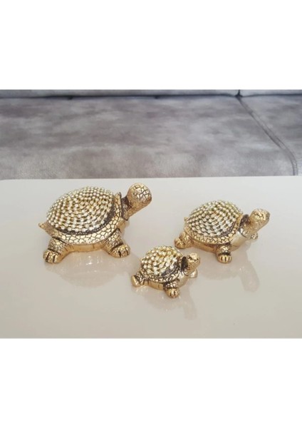 Polyester Polyester 3 Lü Gold Kaplumbağa Taşlı Üçlü Kaplumbağa Biblo Ev Ofis Dekorasyon fiyatları