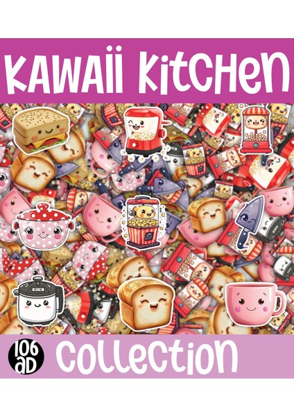 Kawaii Kitchen ( Mutfak ) Temalı 2 Sayfa A4 106 Adet Sticker Set