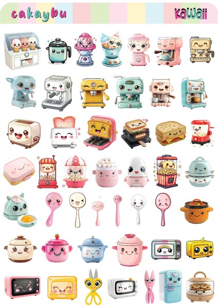 Kawaii Kitchen ( Mutfak ) Temalı 2 Sayfa A4 106 Adet Sticker Set