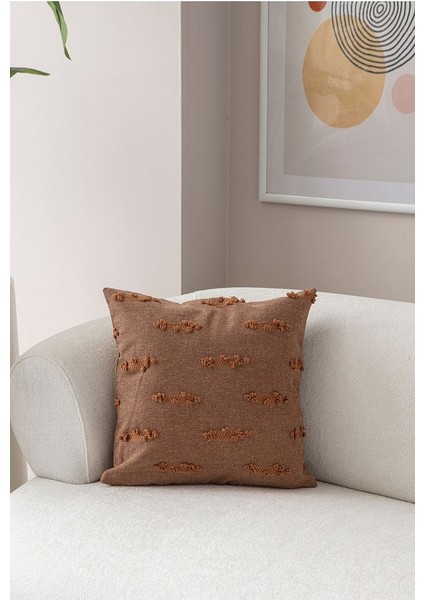 Tırmık Desenli Punch Işlemeli Keten Kırlent Kılıfı 43X43CM, Dekoratif Kırlent Kılıfı