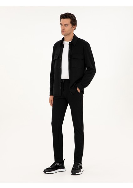 Erkek Siyah Slim Fit Beli Bağcıklı Kanvas Pantolon 50292330-VR046