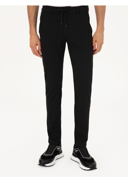 Erkek Siyah Slim Fit Beli Bağcıklı Kanvas Pantolon 50292330-VR046 fiyatları