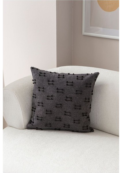 Etnik Desenli Punch Işlemeli Keten Kırlent Kılıfı 43X43CM, Dekoratif Kırlent Kılıfı