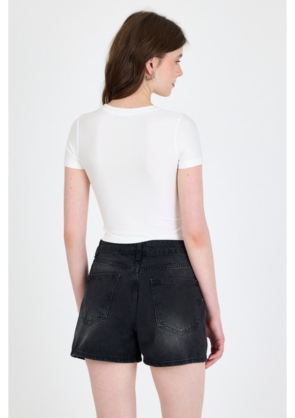 Ekru Leopar Fiyonk Baskılı Taş Detaylı Slim Fit Crop Tişört 0549-1 fırsatları