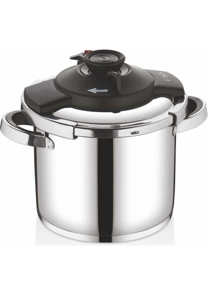 5108 - 2 Parça - Indüksiyonlu Ocak Uyumlu, 22 cm - 5,0 Litre Otomatik ve Karizmatik, Düdüklü Tencere, Gümüş Gövde, Siyah Detay