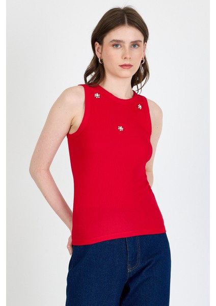 Kırmızı Inci Taş Detaylı Halter Yaka Ribanalı Atlet 0649 fiyatları