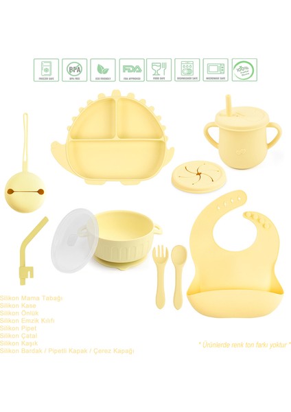 Dinazor Figürlü Vakumlu Silikon Beslenme Seti / Sarı