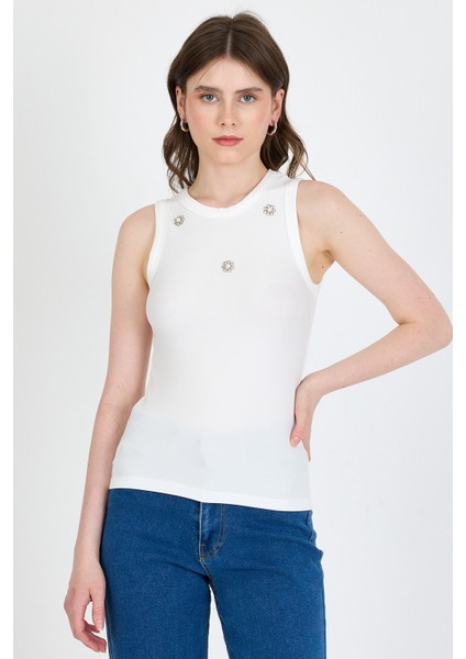 Ekru Inci Taş Detaylı Halter Yaka Ribanalı Atlet 0649 fiyatları