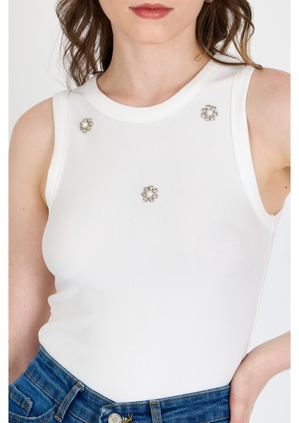 Ekru Inci Taş Detaylı Halter Yaka Ribanalı Atlet 0649 fırsatları
