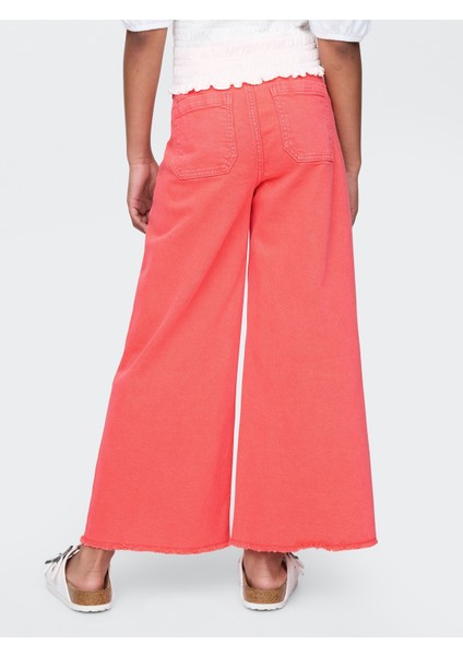 Kız Çocuk Kırmızı High Rise Stride Wide-Leg Jean Pantolon modelleri