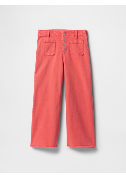 Kız Çocuk Kırmızı High Rise Stride Wide-Leg Jean Pantolon indirimleri