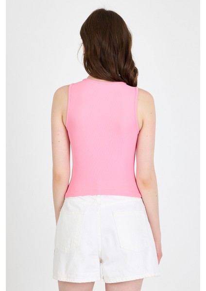 Pembe Fiyonk Işlemeli Crop Örme Atlet 0849 fırsatları