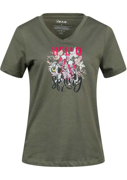 Alone Baskılı V Yaka Kadın T-Shirt 402