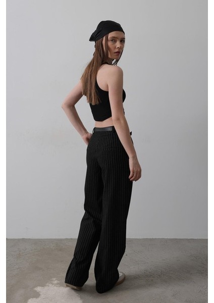 Kemerli Palazzo Pantolon - Siyah-Beyaz fırsatları