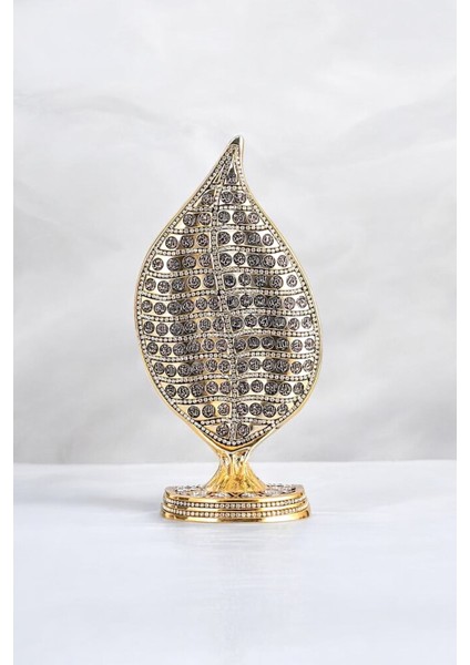Zirkon Taşlı Gold Yaprak Esmaül-Hüsna Biblo 14*28 cm