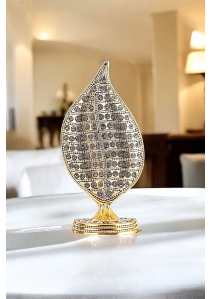 Zirkon Taşlı Gold Yaprak Esmaül-Hüsna Biblo 14*28 cm modelleri