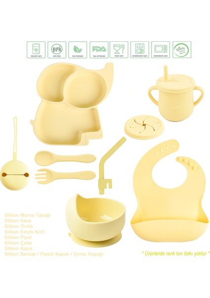 Fil Figürlü Vakumlu Silikon Beslenme Seti / Sarı