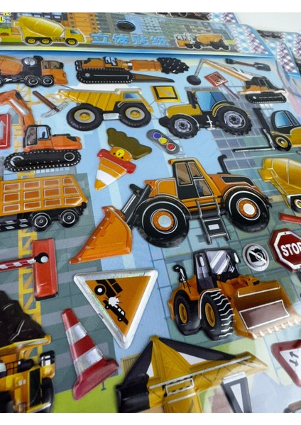 Iş Makineleri Oyuncak 3D Kabartmalı Sticker