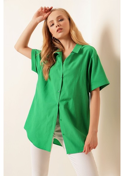 20120 Oversize Kısa Kollu Gömlek - Yeşil