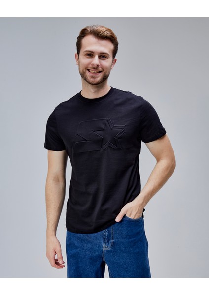 Joplın Siyah Bisiklet Yaka Baskılı Standard Fit Erkek Tshirt
