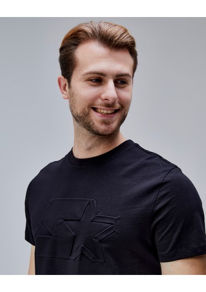Joplın Siyah Bisiklet Yaka Baskılı Standard Fit Erkek Tshirt