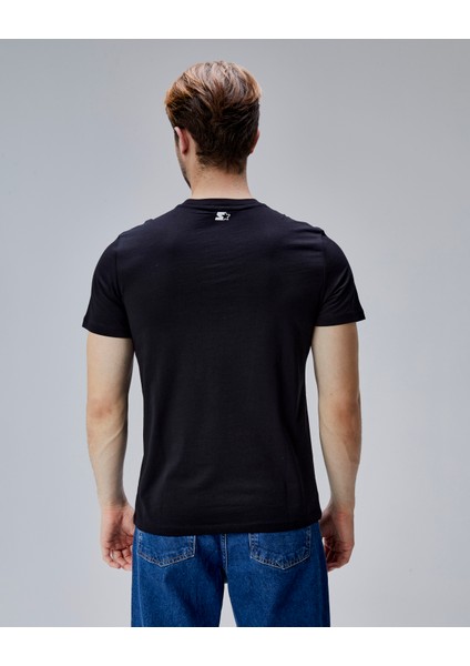 Joplın Siyah Bisiklet Yaka Baskılı Standard Fit Erkek Tshirt