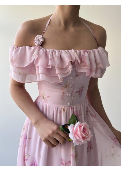 Elmi Çiçek Detaylı Elbise