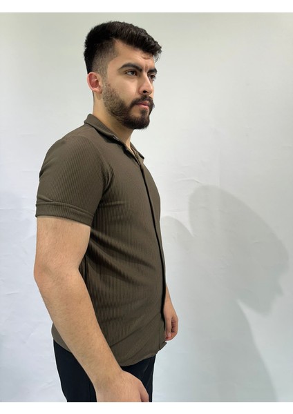 Haki Renk Dikey Çizgili Erkek Gömlek fiyatları