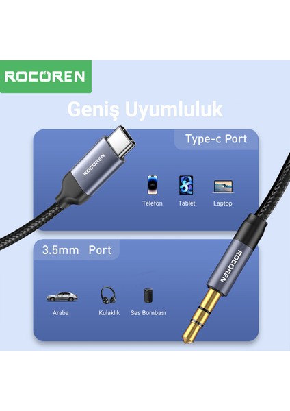 Type-C To 3.5mm Jack Aux Hi-Fi Dac Ses Kablosu 1 Metre