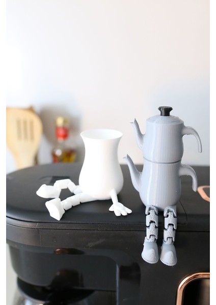 2'li Çaydanlık ve Çay Bardağı Seti - Ayaklı Sevimli Ince Belli Ajda Bardak Çay Köşesi Seti