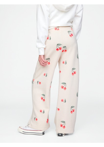 Kız Çocuk Bej Relaxed Wide Leg Fransız Havlu Kumaşı Eşofman Altı