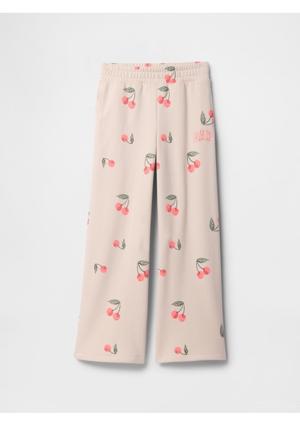 Kız Çocuk Bej Relaxed Wide Leg Fransız Havlu Kumaşı Eşofman Altı