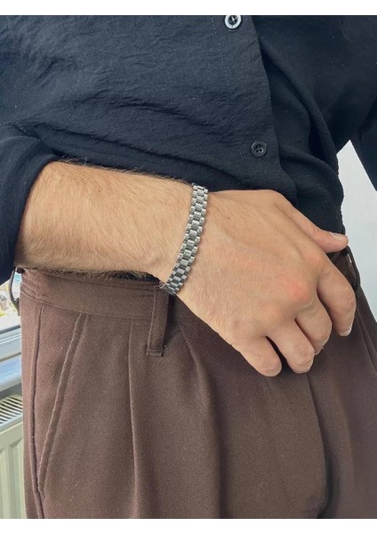 Silver Erkek Paslanmaz Çelik Bileklik Kadın Kararmaz Unısex Renk Atmaz