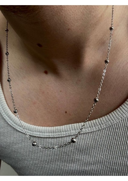 Erkek Silver Paslanmaz Çelik Kolye Kadın Renk Atmaz Unısex Kararmaz Sağlam Çelik