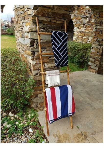 Dekoratif Merdiven ,jüt Ipli 5 Katlı Bambu Banyo Mutfak Havlu Askısı Demonte Merdiven Havluluk