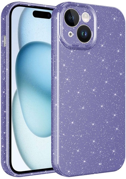 iPhone 15 Plus Uyumlu Kamera Korumalı Simli Lüks Mkst Koton Kapak-Mor