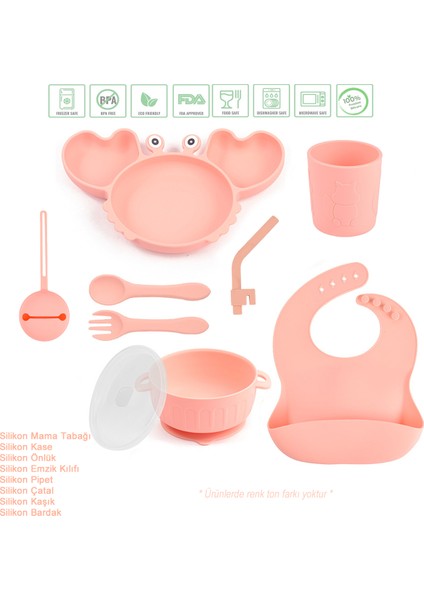 Yengeç Tasarımlı Vakumlu Silikon Beslenme Seti / Pembe