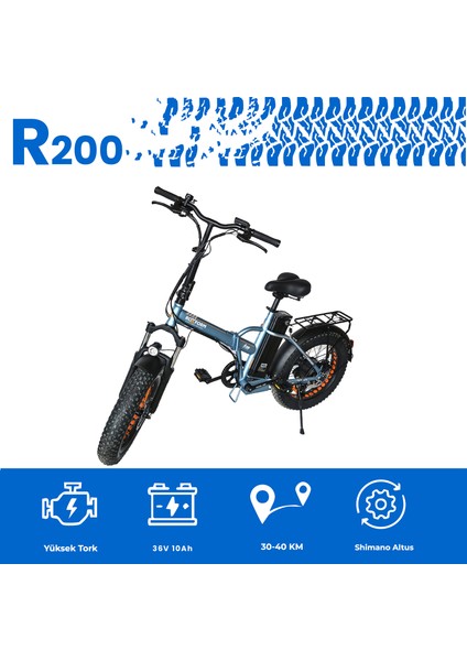 R-200 Elektrikli Katlanabilir Bisiklet 10AH Shimano Altus 20 Inç Şehir Bisikleti